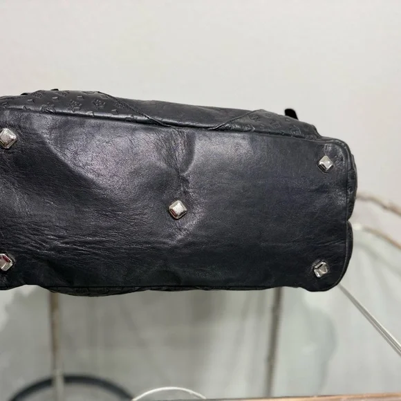 MCM Black Leather Satchel with Silver Accents - Picture 10 of 15